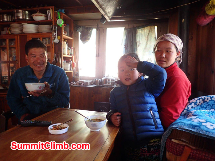 Lakpa Nuru and his family at tea house