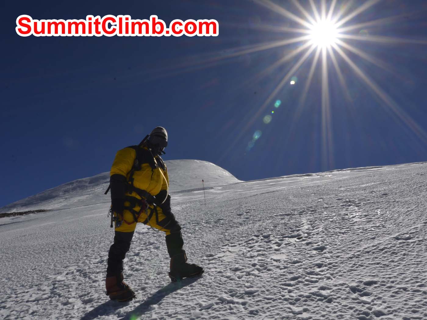 Pemba Sherpa climbing the last pitch to the summit. Dmitri Nichiporov photo Pemba Sherpa climbing the last pitch to the summit. Dmitri Nichiporov photo