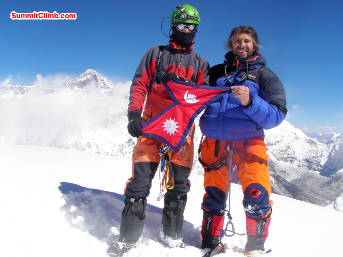 Summit of AmaDablam. Henri Geller, Luxembourg, Summit 28 October 10:30am, Kunnar Karu, Estonia, Summit 28 October 10:30am. Photo Kunnar Karu