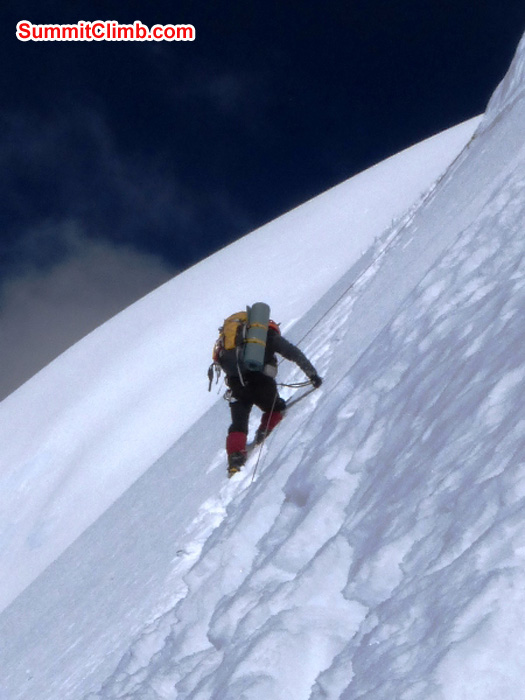 James Grieve climbing the ice cliff to camp 1.5. Juergen Landmann Photo
