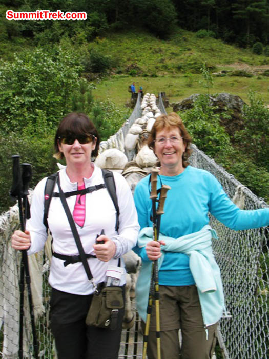 Lisa and Dee on the suspension bridge. Keith Bailey Photo