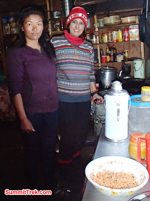 Nima Lamu and Sangeeta prepare Dal - lentils for the team at Mingbo Lodge. Maggie Noodle Photo