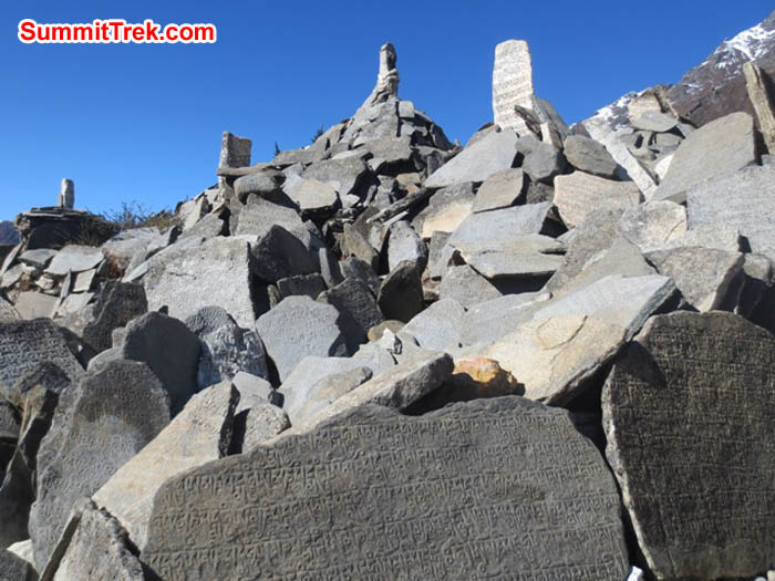 A large pile of mani prayer stones along the trail to Everest base camp. Hannah Rolfson Photo