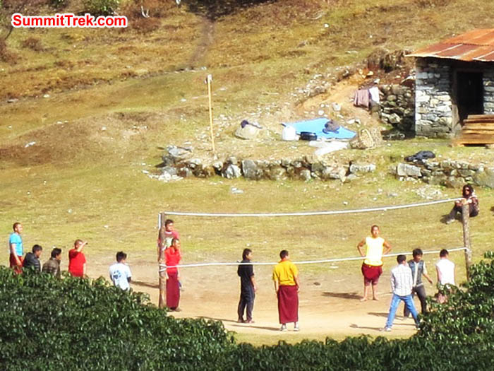 Monks playing volleyball at Tyengboche Monastery. Hannah Rolfson Photo