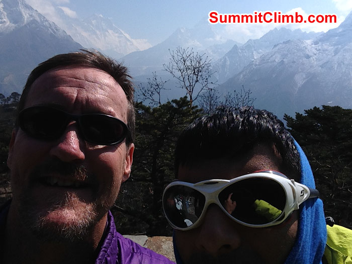 Photo of Patrick and Neal on a day trip to 3880m with our first view of Everest, Lhotse, and Ama Dablam. Photo taken by Neal Kushwaha.