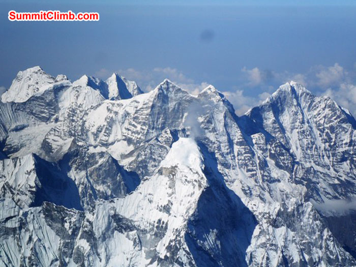 Mount Ama Dablam in foreground, Thamserku, Kusum Kanguru, and Kangtega in background. Photo by Pasang Sherpa.JPG