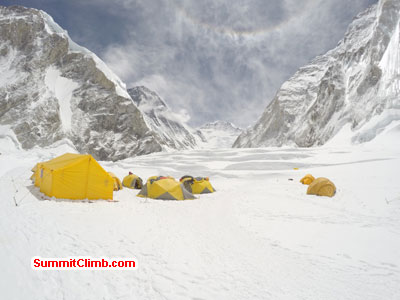 Camp 1 with Mount Lhotse in background.