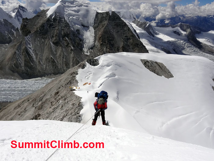 Climber desending down from camp 3 to camp 2. Photo Claas