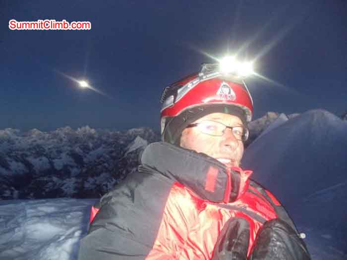 Dani Biner on the summit of Ama Dablam at dawn. Marc Biner Photo
