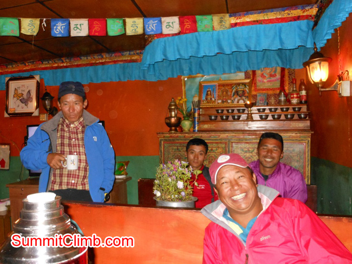 Our Sherpas enjoying Tibetan tea. Stu Frink Photo