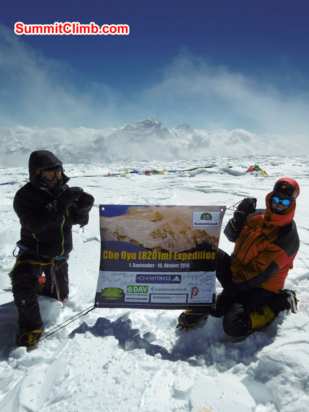 Thomas and Stefan on the summit of Cho Oyu. Uwe Werner Photo