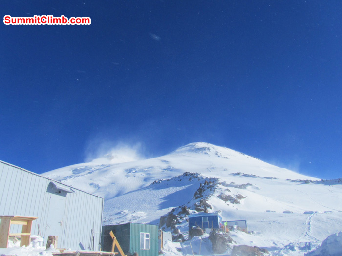Our huts with Elbrus in background