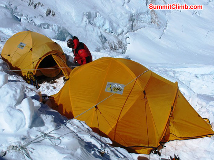 Tents in camp 3 on the Lhotse Face at 7000 metres, 23,000 feet. Monika Witkowska Photo
