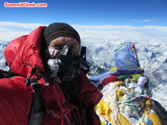 Self shot at summit of Everest. Photo David O’Brien