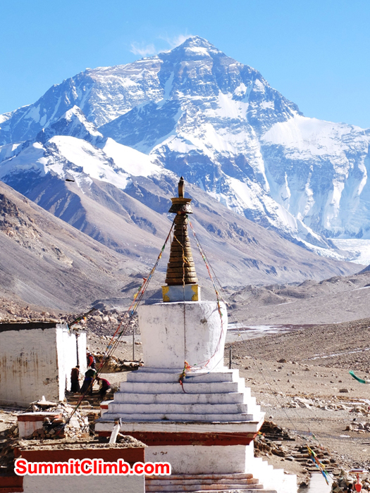 Ancient Rongbuk Monastery in front of Everest